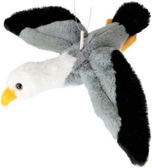 Inware pluche zeemeeuw knuffeldier - grijs/wit/zwart - vliegend - 25 cm - Vogel knuffels Multikleur