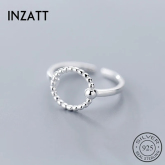 INZATT Real 925 Sterling Silver Geometric Hollow Round Ring For Fashion Women Party Gift Fine Jewelry Trendy Adjustable Ring