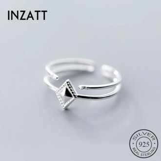 INZATT Real 925 Sterling Silver Geometric Rhombus opening Ring For Fashion Women Party Minimalist Line OL Fine Jewelry 2019 Gift