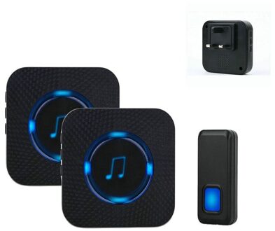 IP55 Draadloze Deurbel Kit Waterdichte DIY Deurbel Chime Ontvangers UK zwart 2x Receiver