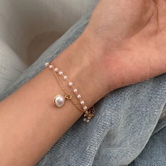 Iparam Eenvoudige Zoete Gelaagde Parel Ketting Armband Vrouwen Koreaanse Imitatie Parel Hanger Charm Armband Trend Sieraden IPA0891-1