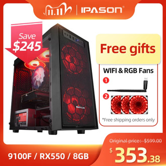 IPASON i3 9100F/RX550 Home Office Desktop Computer 240G SSD 8G RAM DIY Assembly LOL Gaming PC Complete Set