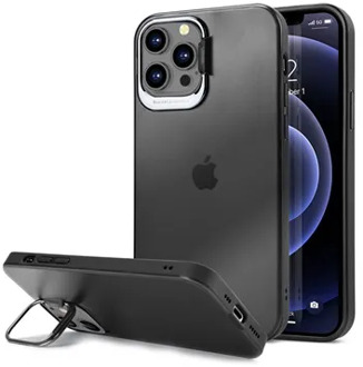 iPhone 12/12 Pro Hybrid Case met Verborgen Standaard - Zwart / Transparant