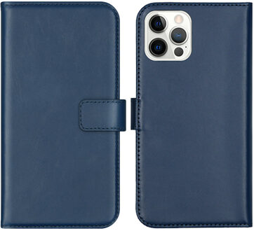 iPhone 12 hoesje bookcase - iPhone 12 Pro hoesje bookcase - iPhone 12 wallet case - hoesje iPhone 12 bookcase - hoesje iPhone 12 Pro bookcase - iPhone 12 Pro wallet case - Leer - Blauw - Selencia Echt Lederen Bookcase