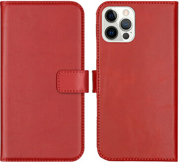 iPhone 12 hoesje bookcase - iPhone 12 Pro hoesje bookcase - iPhone 12 wallet case - hoesje iPhone 12 bookcase - hoesje iPhone 12 Pro bookcase - iPhone 12 Pro wallet case - Leer - Rood - Selencia Echt Lederen Bookcase