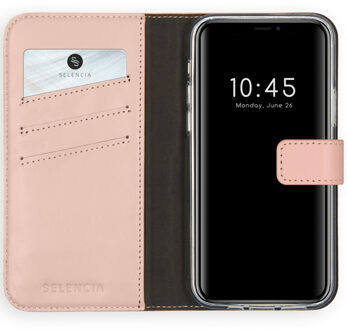 iPhone 12 hoesje bookcase - iPhone 12 Pro hoesje bookcase - iPhone 12 wallet case - hoesje iPhone 12 bookcase - hoesje iPhone 12 Pro bookcase - iPhone 12 Pro wallet case - Leer - Roze - Selencia Echt Lederen Bookcase