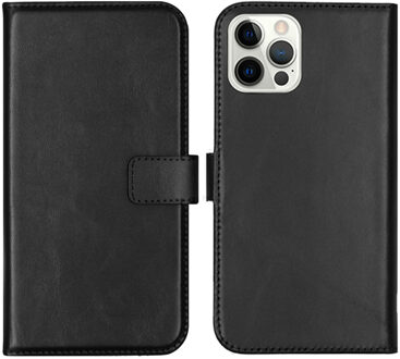 iPhone 12 hoesje bookcase - iPhone 12 Pro hoesje bookcase - iPhone 12 wallet case - hoesje iPhone 12 bookcase - hoesje iPhone 12 Pro bookcase - iPhone 12 Pro wallet case - Leer - Zwart - Selencia Echt Lederen Bookcase