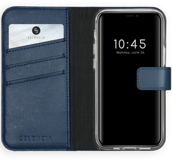 iPhone 12 Mini hoesje bookcase - iPhone 12 Mini wallet case - hoesje iPhone 12 Mini bookcase - Leer - Blauw - Selencia Echt Lederen Bookcase