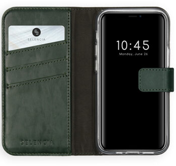 iPhone 12 Mini hoesje bookcase - iPhone 12 Mini wallet case - hoesje iPhone 12 Mini bookcase - Leer - Groen - Selencia Echt Lederen Bookcase