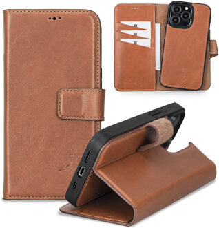 iPhone 13 Pro - Lederen Afneembare 2-in-1 bookcase hoes - Cognac Bruin