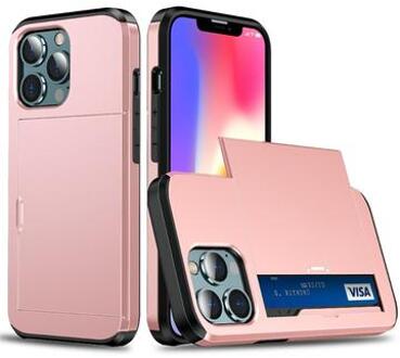 iPhone 13 Pro Max Hybrid Case with Sliding Card Slot - Rose Gold