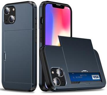 iPhone 14 Hybrid Case with Sliding Card Slot - Dark Blue
