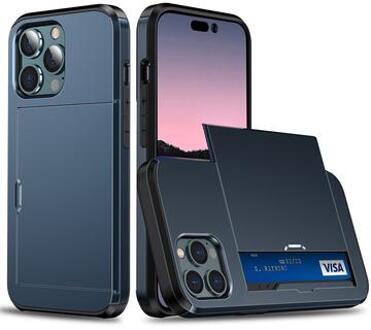 iPhone 14 Pro Hybrid Case with Sliding Card Slot - Dark Blue