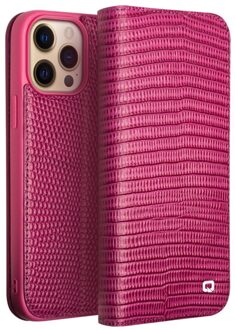 iPhone 14 Pro - Leren bookcase hoes - Croco Roze