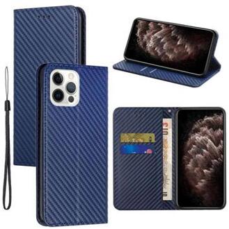 iPhone 14 Pro Wallet Case - Koolstofvezel - Blauw