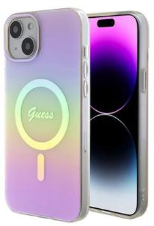 iPhone 15 Guess IML Iridescent Script Mag hoesje - Roze