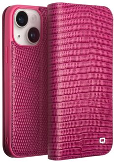 iPhone 15 - Leren bookcase hoes - Croco Roze