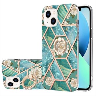 iPhone 15 Marble Pattern IMD TPU Case met Ring Houder - Groen