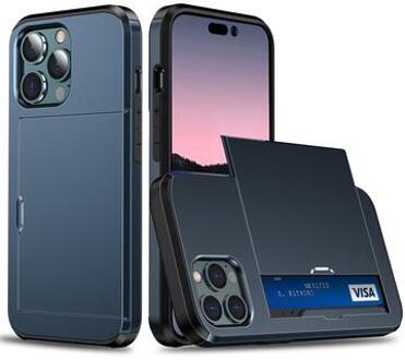 iPhone 15 Pro Hybrid Case with Sliding Card Slot - Dark Blue