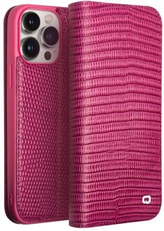 iPhone 15 Pro - Leren bookcase hoes - Croco Roze