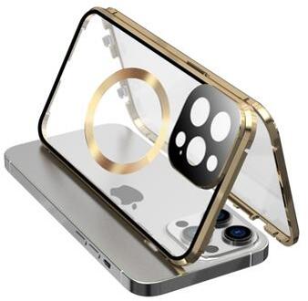 iPhone 15 Pro Max beschermhoes van dubbelzijdig HD gehard glas, compatibel met MagSafe - Goud