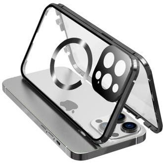 iPhone 15 Pro Max beschermhoes van dubbelzijdig HD gehard glas, compatibel met MagSafe - Zwart
