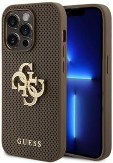 iPhone 15 Pro Max Guess Geperforeerd 4G Glitter Logo Cover - Taupe