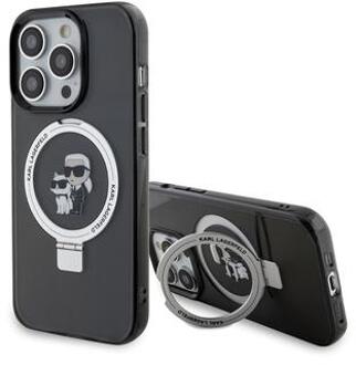 iPhone 15 Pro Max Karl Lagerfeld Ring Stand Karl & Choupette Mag Hoesje - Zwart