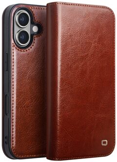 iPhone 16 hoesje - Leren bookcase - Bruin