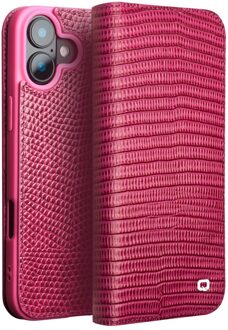 iPhone 16 hoesje - Leren bookcase - Croco Roze