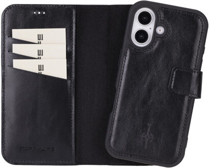 iPhone 16 - Leren Afneembare 2-in-1 bookcase telefoonhoes - Zwart