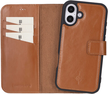 iPhone 16 Plus - Leren Afneembare 2-in-1 bookcase telefoonhoes - Cognac Bruin