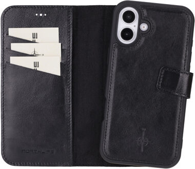 iPhone 16 Plus - Leren Afneembare 2-in-1 bookcase telefoonhoes - Zwart