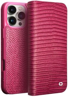 iPhone 16 Pro hoesje - Leren bookcase - Croco Roze