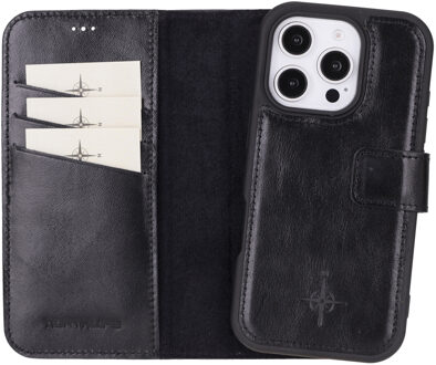 iPhone 16 Pro - Leren Afneembare 2-in-1 bookcase telefoonhoes - Zwart