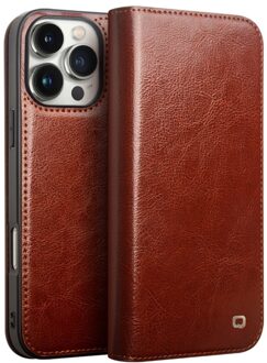 iPhone 16 Pro Max hoesje - Leren bookcase - Bruin