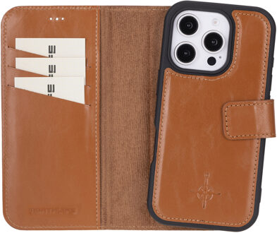 iPhone 16 Pro Max - Leren Afneembare 2-in-1 bookcase telefoonhoes - Cognac Bruin