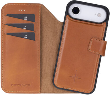 iPhone 17 Air - Leren Afneembare 2-in-1 bookcase telefoonhoes - Cognac Blauw