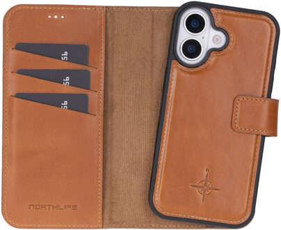 iPhone 17 - Leren Afneembare 2-in-1 bookcase telefoonhoes - Cognac Bruin