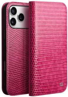 iPhone 17 Pro hoesje - Leren bookcase - Croco Roze