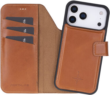 iPhone 17 Pro - Leren Afneembare 2-in-1 bookcase telefoonhoes - Cognac Bruin