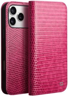 iPhone 17 Pro Max hoesje - Leren bookcase - Croco Roze