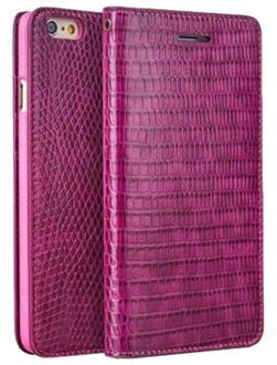 iPhone 6 / 6S Qialino Wallet Leren Hoesje - Krokodillenhuid - Hot Pink