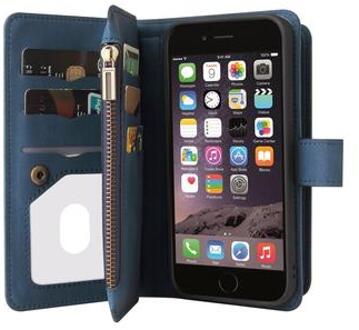 iPhone 6/7/8/SE (2020)/SE (2022) Flip cover met riem, portemonnee en kaarthouders - Blauw