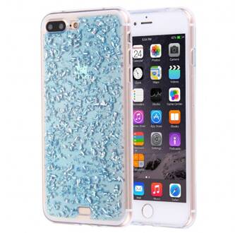 iPhone 7 Plus / iPhone 8 Plus siliconen hoesje - Blauwe blaadjes