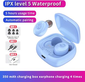 IPX5 Bluetooth Draadloze Hoofdtelefoon 3D Stereo Geluid Oordopjes Met Opladen Doos Waterdichte Sport Oortelefoon Lange Levensduur Batterij Headset blauw