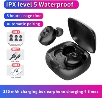 IPX5 Bluetooth Draadloze Hoofdtelefoon 3D Stereo Geluid Oordopjes Met Opladen Doos Waterdichte Sport Oortelefoon Lange Levensduur Batterij Headset zwart