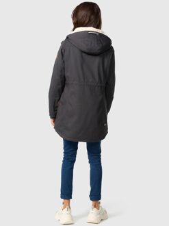 Ireliaa Dames Parka – Windafstotende winterjas met teddyvoering en capuchon - Antraciet Zwart