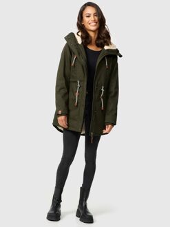 Ireliaa Dames Parka – Windafstotende winterjas met teddyvoering en capuchon - Olijf Groen - XL