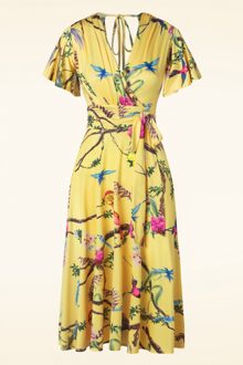 Irene Birds swing jurk in geel Geel/Multicolour